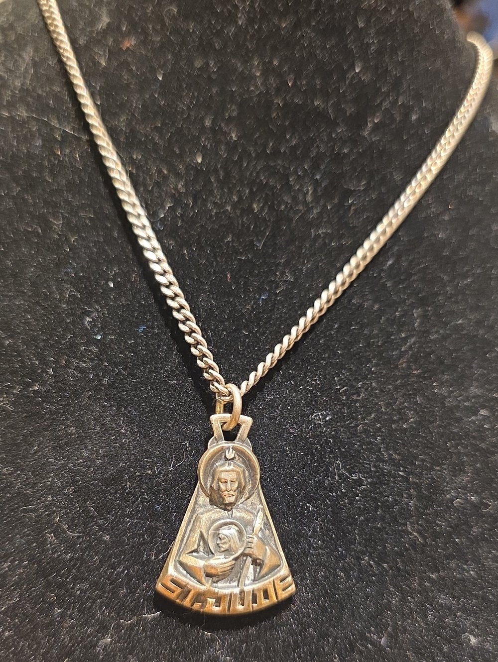 Gold-Tone Religious Pendant Necklace with Virgin Mary and Child